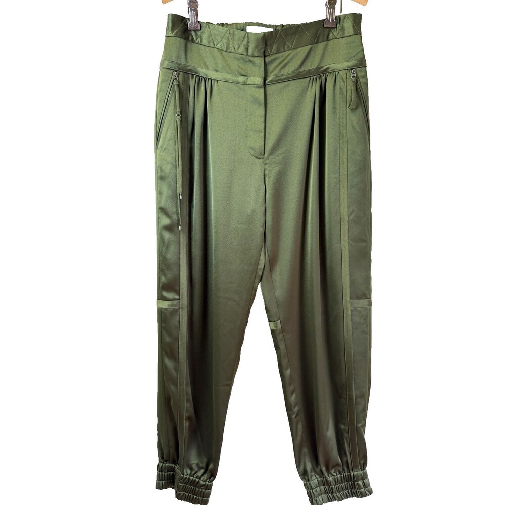 Halston Heritage Olive Satin Jogger Pants Cargo Tapered Luxe Soft Sz M